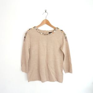 J Crew Jeweled Crew-neck Merino Wool Sweater